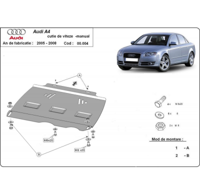 Protector de Acero para caja de cambios manual Audi A4 B7 Año: 2005 - 2008 Grosor: "2"mm  manual