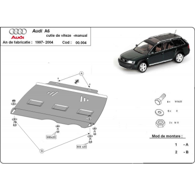 Protector de Acero para caja de cambios manual Audi A6 Año: 1997 - 2004 Grosor: "2"mm manual manual