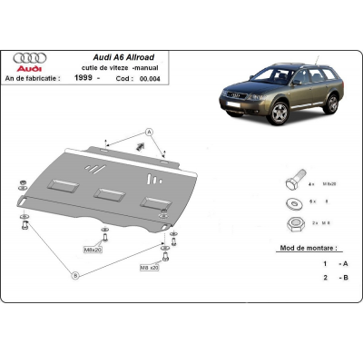 Protector de Acero para caja de cambios manual Audi Allroad A6 Año: 2000 - 2005 Grosor: "2"mm  Manual
