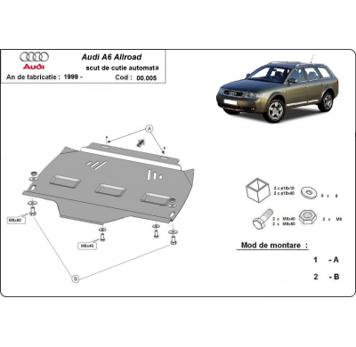 Protector de Acero para caja de cambios automática Audi Allroad A6 Año: 2000 - 2005 Grosor: "2"mm  automático