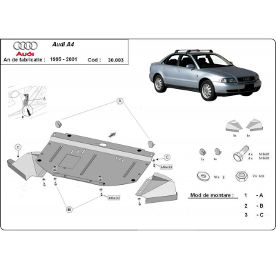 Cubre carter de Acero para Audi A4 B5 Año: 1995 - 2000 Grosor: "2"mm 1.6-2.0, 1.9 TDI Caja de cambios manual , automático caja d