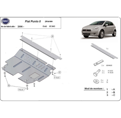 Cubre carter de Acero para Fiat Punto Año: 2005 - 2018 Grosor: "2"mm Todas las motorizaciones