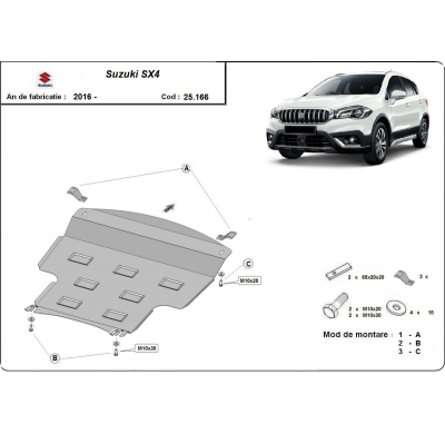 Cubre carter de Acero para Suzuki SX4 Año: 2013 - 2023 Grosor: "2"mm Todas las motorizaciones