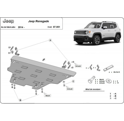 Cubre carter de Acero para Jeep Renegade Año: 2014 - 2025 Grosor: "2"mm Todas las motorizaciones