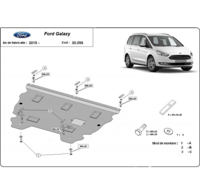 Cubre carter de Acero para Ford Galaxy 3 Año: 2015 - 2022 Grosor: "2"mm Todas las motorizaciones