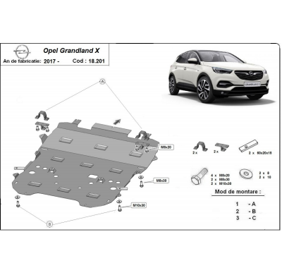 Cubre carter de Acero para Opel Grandland X Año: 2017 - 2025 Grosor: "2"mm Todas las motorizaciones