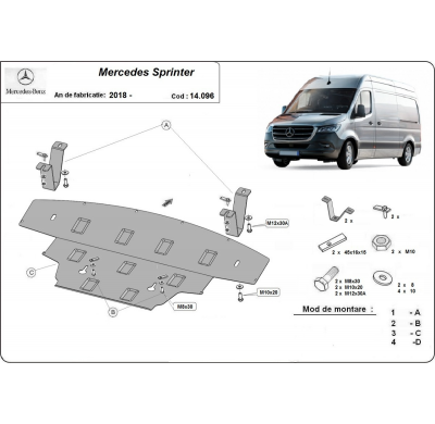 Cubre carter de Acero para Mercedes Sprinter de tracción trasera Año: 2018 - 2025 Grosor: "2"mm Todas las motorizaciones