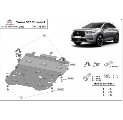 Cubre carter de Acero para Citroën DS7 Crossback Año: 2017 - 2025 Grosor: "2"mm Todas las motorizaciones
