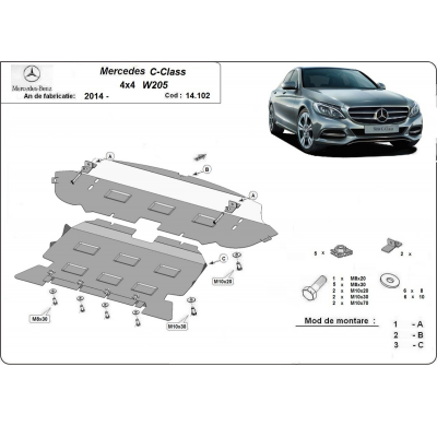 Cubre carter de Acero para Mercedes Clase C W205 4x4 Año: 2014 - 2021 Grosor: "2"mm 4x4