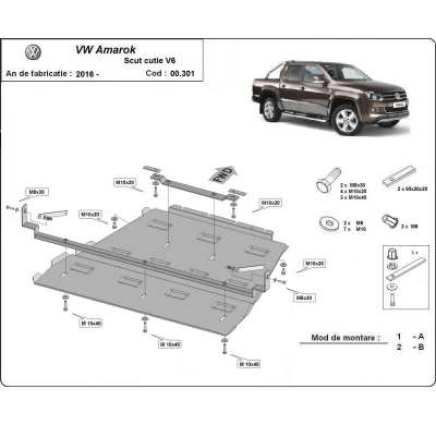 Protector de Acero para caja de cambios y diferencial para Volkswagen Amarok - V6 automático Año: 2016 - 2022 Grosor: "2.5"mm V6