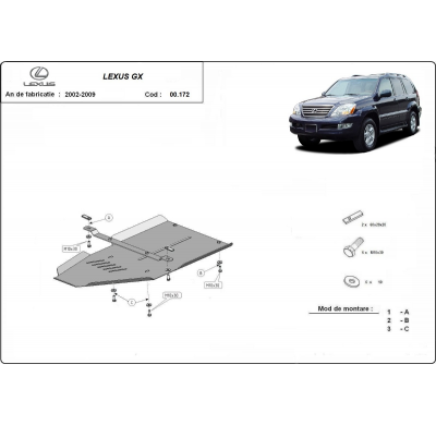 Protector de Acero para caja de cambios del Lexus GX Año: 2002 - 2009 Grosor: "2.5"mm Todas las motorizaciones