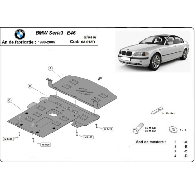Cubre carter de Acero para BMW Serie 3 E46 - Diésel Año: 1998 - 2005 Grosor: "2"mm Todas las motorizaciones