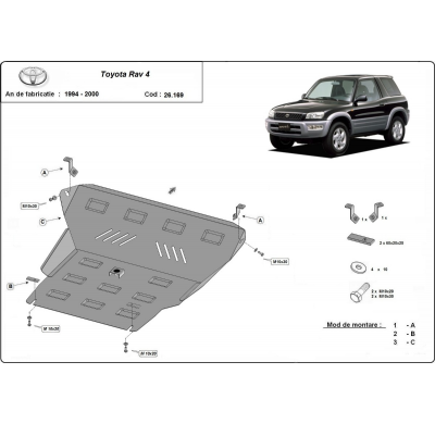 Cubre carter de Acero para Toyota RAV4 Año: 1994 - 2000 Grosor: "2"mm Todas las motorizaciones