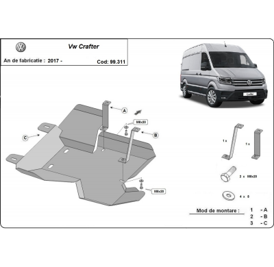 Placa de Acero para depósito de AdBlue para Volkswagen Crafter / 18 L Año: 2017 - 2020 Grosor: "2"mm Todas las motorizaciones