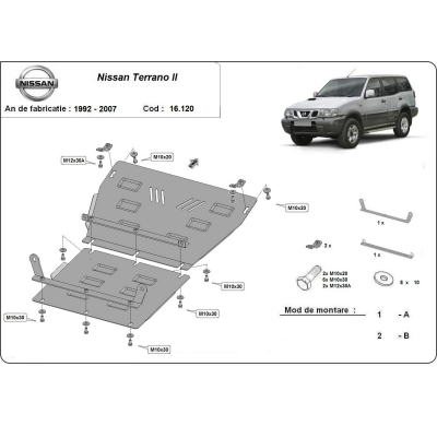 Cubre carter de Acero para Nissan Terrano II Año: 1992 - 2007 Grosor: "3"mm Todas las motorizaciones
