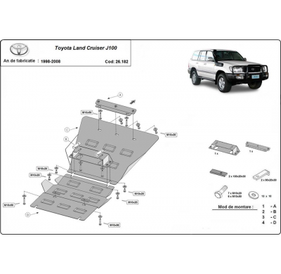 Cubre carter de Acero para Toyota Land Cruiser J100 Año: 1998 - 2008 Grosor: "2.5"mm Todas las motorizaciones