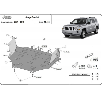Cubre carter de Acero para Jeep Patriot Año: 2007 - 2017 Grosor: "2"mm Todas las motorizaciones