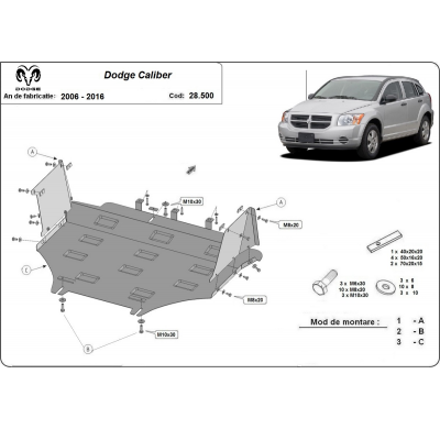 Cubre carter de Acero para Dodge Caliber Año: 2006 - 2016 Grosor: "2"mm Todas las motorizaciones