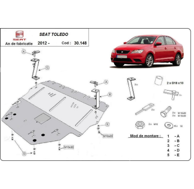 Cubre carter de Acero para Seat Toledo 4 Año: 2012 - 2019 Grosor: "2"mm Todas las motorizaciones