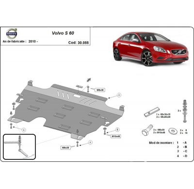 Cubre carter de Acero para el motor y caja de cambios del Volvo S60 Año: 2010 - 2018 Grosor: "2"mm Todas las motorizaciones