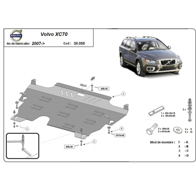 Cubre carter de Acero para el motor y caja de cambios del Volvo XC70 Año: 2007 - 2016 Grosor: "2"mm Todas las motorizaciones