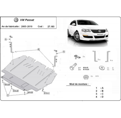 Cubre carter de Acero para VW Passat B6 Año: 2005 - 2010 Grosor: "2"mm 2.0 TFSI 4x4, 1.6 Tdi, 1.9- 2.0, Tdi,