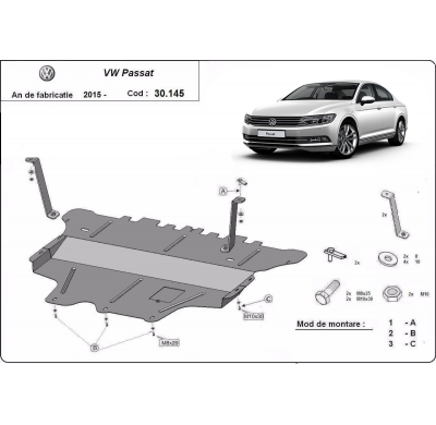 Cubre carter de Acero para VW Passat B8 - caja de cambios manual Año: 2015 - 2025 Grosor: "2"mm Todas las motorizaciones manual
