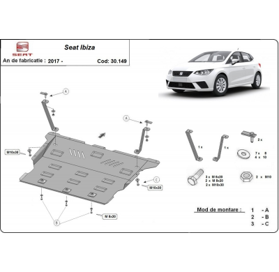 Protector de cárter de Acero para Seat Ibiza Año: 2017 - 2025 Grosor: "2"mm Todas las motorizaciones