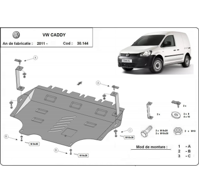 Cubre carter de Acero para VW Caddy Año: 2011 - 2020 Grosor: "2"mm Todas las motorizaciones