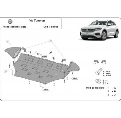 Cubre carter de Acero para Volkswagen Touareg Año: 2018 - 2025 Grosor: "2"mm Todas las motorizaciones