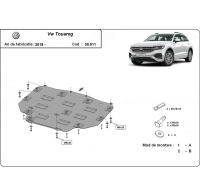 Protector de Acero para caja de cambios del VW Touareg Año: 2018 - 2025 Grosor: "2"mm Todas las motorizaciones