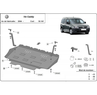 Cubre carter de Acero para VW Caddy Año: 2003 - 2012 Grosor: "2"mm Todas las motorizaciones