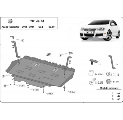 Cubre carter de Acero para VW Jetta Año: 2005 - 2011 Grosor: "2"mm Todas las motorizaciones