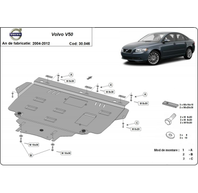 Cubre carter de Acero para Volvo V50 Año: 2004 - 2012 Grosor: "2"mm Todas las motorizaciones