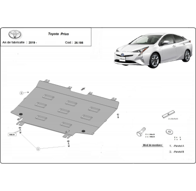 Cubre carter de Acero para Toyota Prius Año: 2016 - 2022 Grosor: "2"mm Todas las motorizaciones