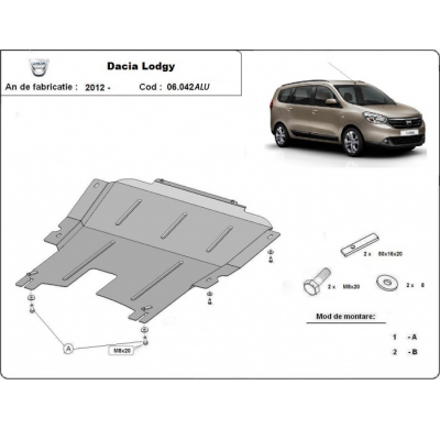Cubre carter de Aluminio para DACIA LODGY Año: 2012 - 2025 Grosor: "4"mm Todas las motorizaciones