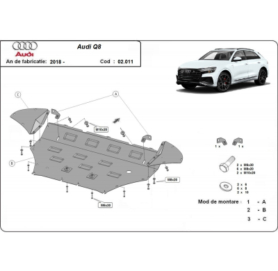 Cubre carter de Acero para Audi Q8 Año: 2018 - 2020 Grosor: "2"mm Todas las motorizaciones