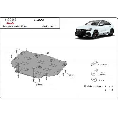 Protector de Acero para caja de cambios del Audi Q8 Año: 2018 - 2020 Grosor: "2"mm Todas las motorizaciones