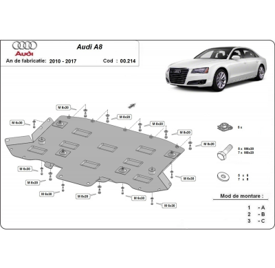 Protector de Acero para caja de cambios del Audi A8 Año: 2010 - 2017 Grosor: "2"mm Todas las motorizaciones