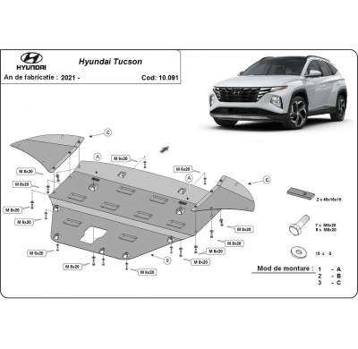 Cubre carter de Acero para Hyundai Tucson Año: 2021 - 2025 Grosor: "2"mm Todas las motorizaciones