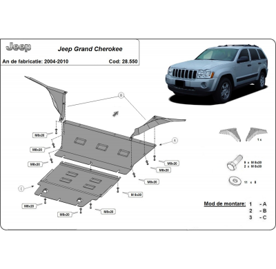 Cubre carter de Acero para Jeep Grand Cherokee Año: 2005 - 2010 Grosor: "2"mm Todas las motorizaciones