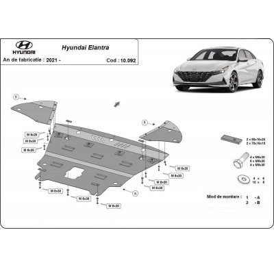Cubre carter de Acero para Hyundai Elantra Año: 2021 - 2025 Grosor: "2"mm Todas las motorizaciones