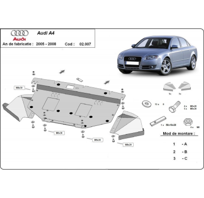 Cubre carter de Acero para Audi A4 B7 All Road Año: 2005 - 2008 Grosor: "2"mm 1.6, 1.8, 2.0, 1.9tdi, 2.0tdi, 3.0tdi