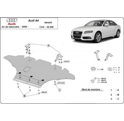 Cubre carter de Acero para Audi A4 B8 All Road, gasolina Año: 2008 - 2014 Grosor: "2"mm Todas las motorizaciones