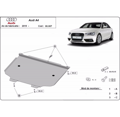 Protector de caja de cambios de Acero para Audi A4 B9 All Road Año: 2015 - 2025 Grosor: "2"mm Todas las motorizaciones