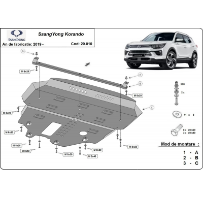 Cubre carter de Acero para SsangYong Korando Año: 2019 - 2025 Grosor: "2"mm Todas las motorizaciones