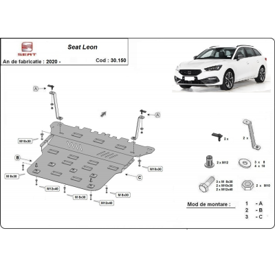 Cubre carter de Acero para Seat Leon Mk4 Año: 2020 - 2025 Grosor: "2"mm Todas las motorizaciones