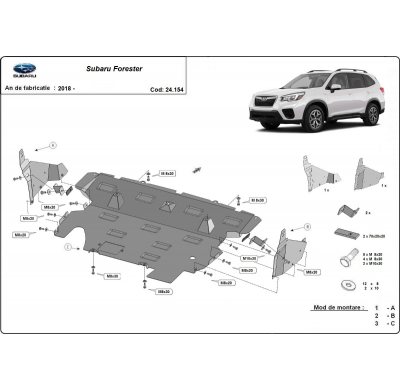 Cubre carter de Acero para Subaru Forester 5 Año: 2018 - 2024 Grosor: "2"mm Todas las motorizaciones