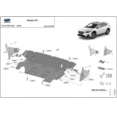 Cubre carter de Acero para Subaru XV Año: 2018 - 2022 Grosor: "2"mm Todas las motorizaciones