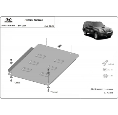Protector de Acero para caja de cambios del Hyundai Terracan Año: 2001 - 2007 Grosor: "2.5"mm Todas las motorizaciones